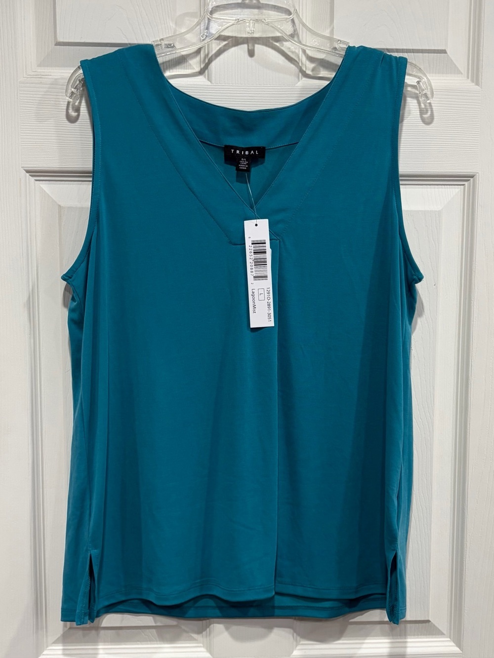 Tribal Women's Large Pleated Sleeveless Modal Top Lagoon Mist Teal NWT V-Neck